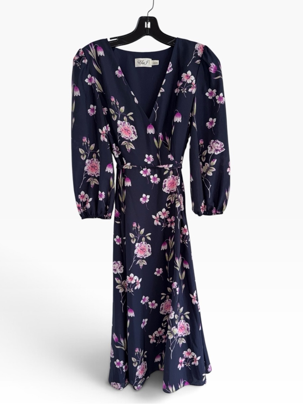 Eliza J Navy Floral Print Wrap Dress size 2 - Picture 5 of 12